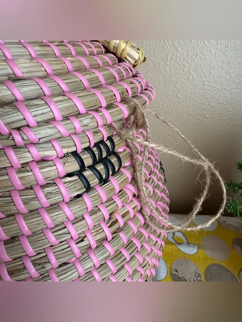 Large wicker coiled strawberry basket with lid